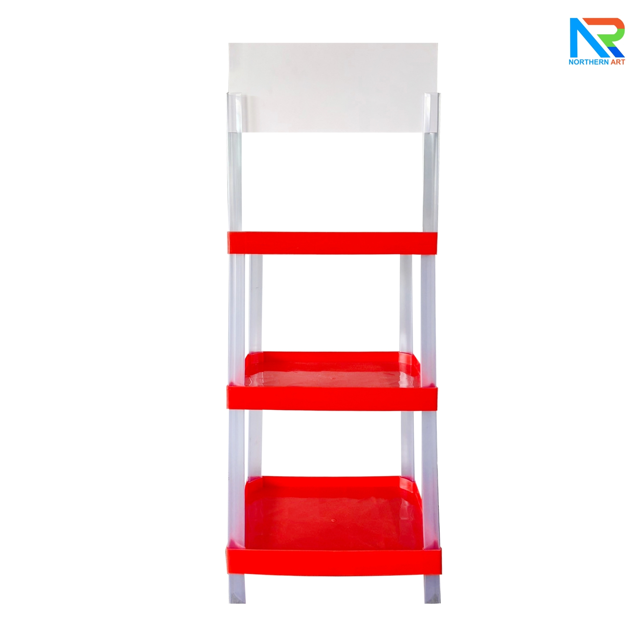 ชั้นวางสินค้าพลาสติก 3 ชั้น สีแดง ขนาด (W) 53 x (L) 35 x (H) 140 cm. น้ำหนักเบา ถอดประกอบได้