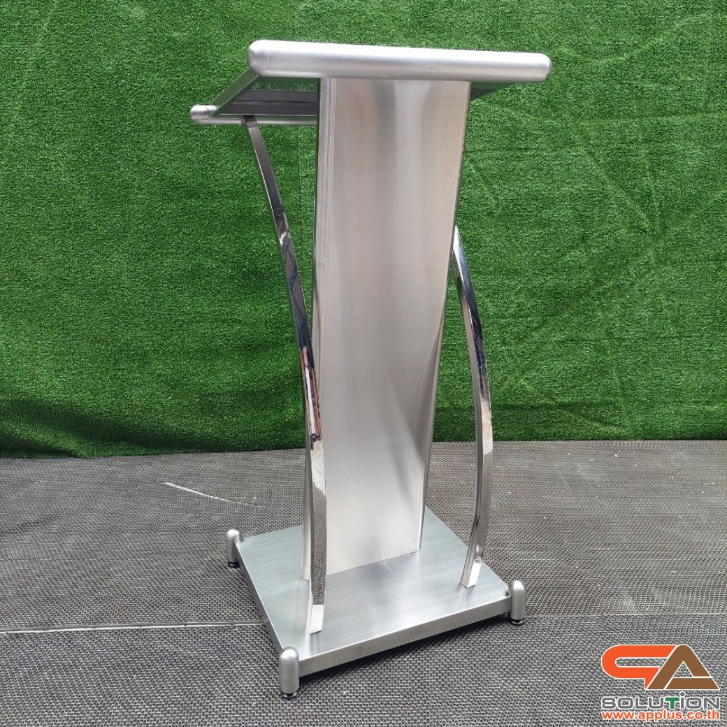 โพเดียมสแตนเลส แฮร์ไลน์ ST-01 ขนาด TOP (W)57 x (L)49 สูง (H)116 ซม. ตกแต่งสแตนเลสโค้งด้านข้าง เกรด304 แข็งแรงทนทาน