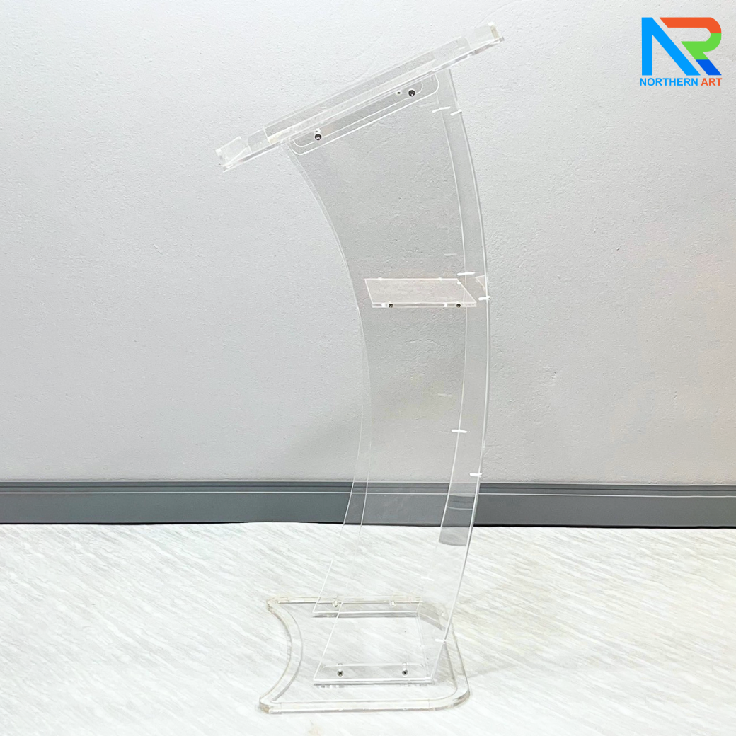 โพเดียม อะคริลิคใส ขนาด(W)60 x (L)45 x (H)108 cm. TOP เอียงพร้อมกันตก 4 ด้าน วัสดุอะคริลิคใส หนา 10 มม.