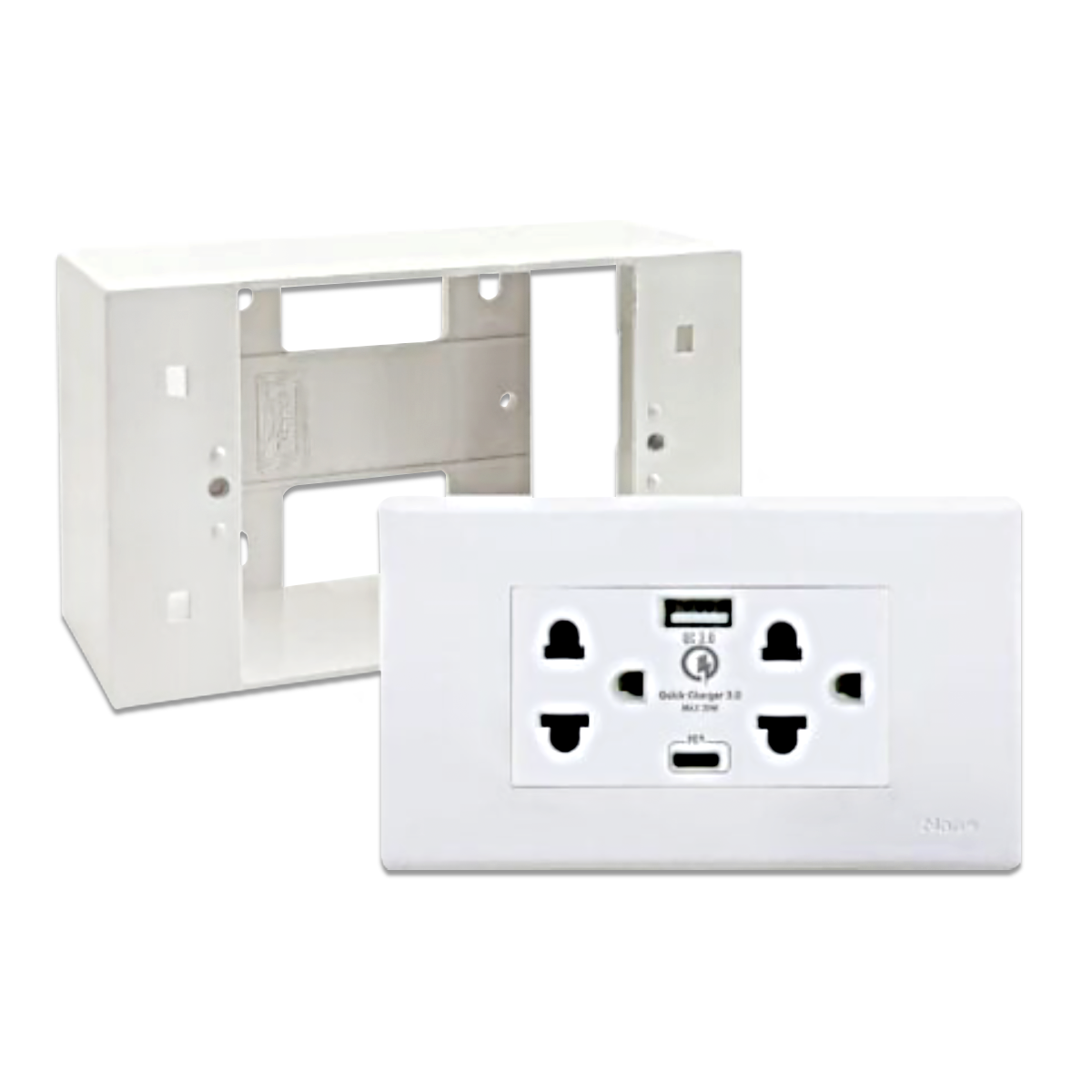 NANO ชุดฝา 3 ช่อง เต้ารับคู่+USB Type A+C+บล็อกลอยขนาด 2*4 นิ้ว Classic series สีขาว รุ่น CSU4-BW