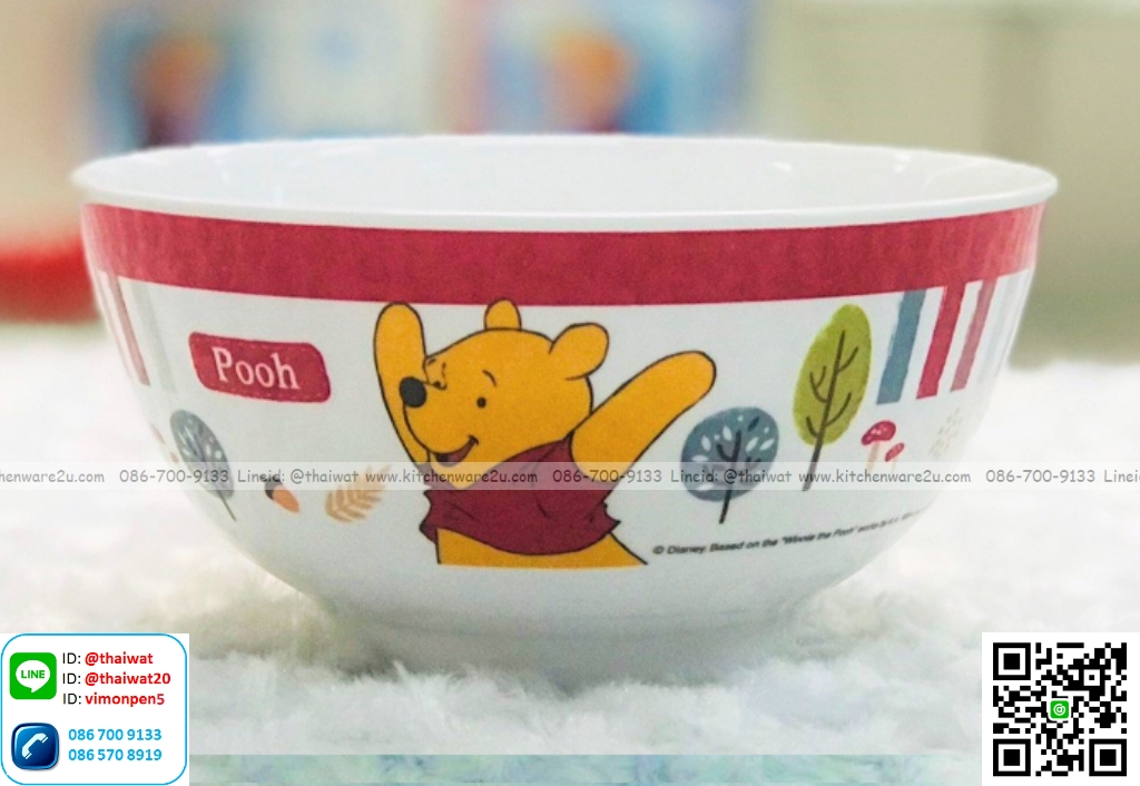 P09049 ชามแกง 6 นิ้ว พิมพ์ลายหมีพูห์ เมลามีนและลิขสิทธิ์แท้ Flowerware เครือซูปเปอร์แวร์ No.261060 (ราคาขายส่งต่อ 12 ใบ: เฉลี่ย 120 บต่อใบ)
