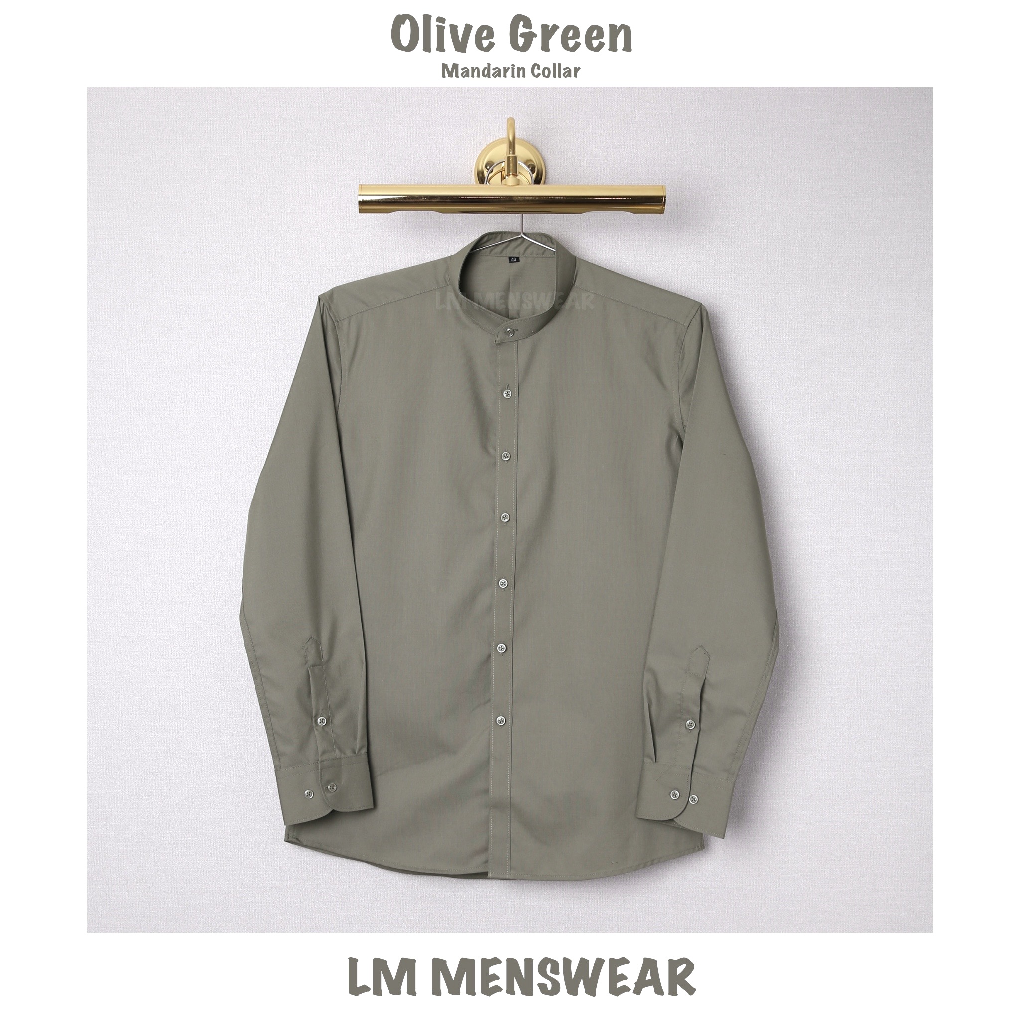 เสื้อเชิ้ตคอจีน สีเขียวมะกอก (Olive Green Shirt - Mandarin Collar)