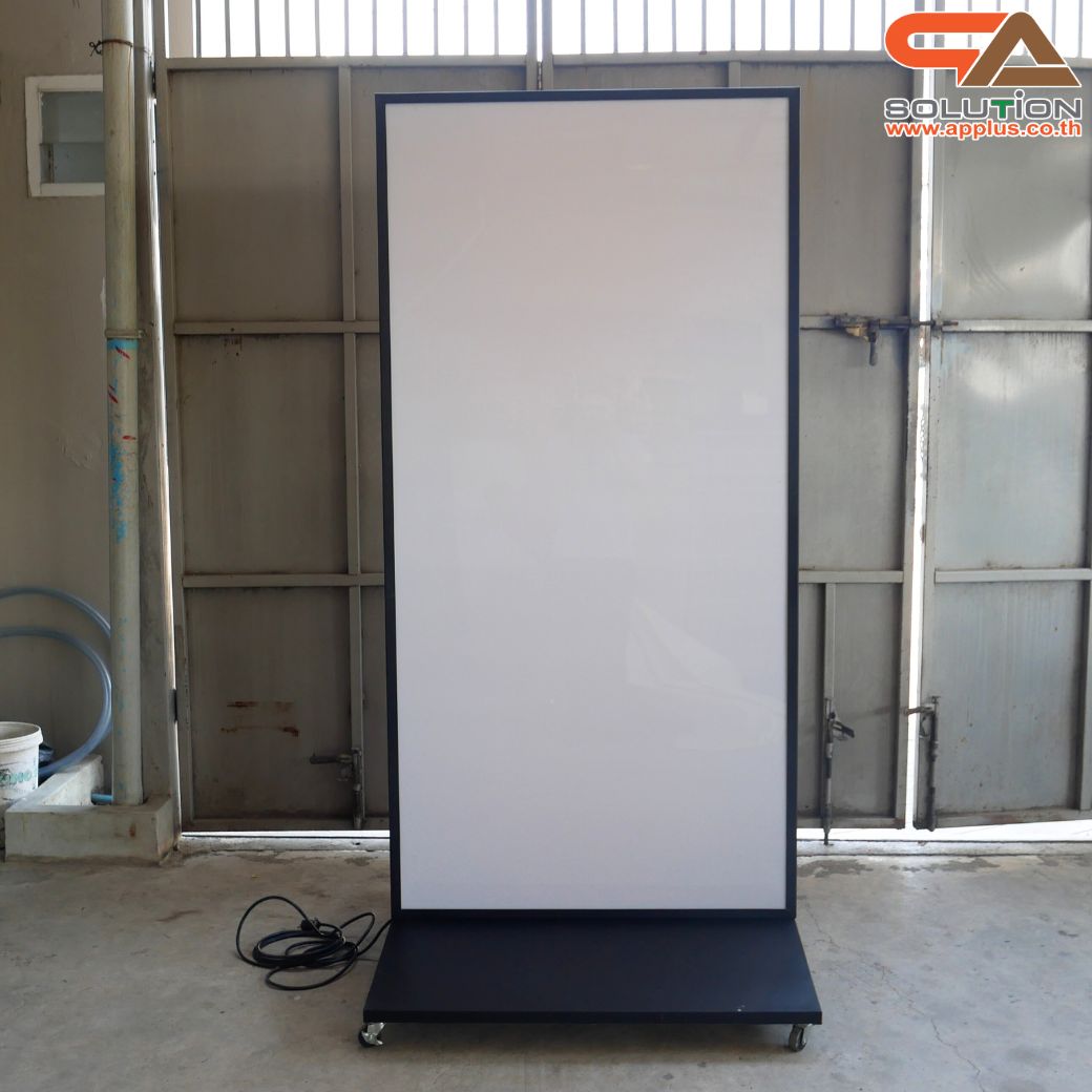 ตู้ไฟ LED ตั้งพื้น ฐาน SLOPE พร้อมล้อเลื่อน ขนาด 100x200 cm.พร้อมแผ่นอะคริลิค 2 แผ่น โชว์งานพิมพ์ 2 ด้าน เหมาะกับภายนอกอาคาร