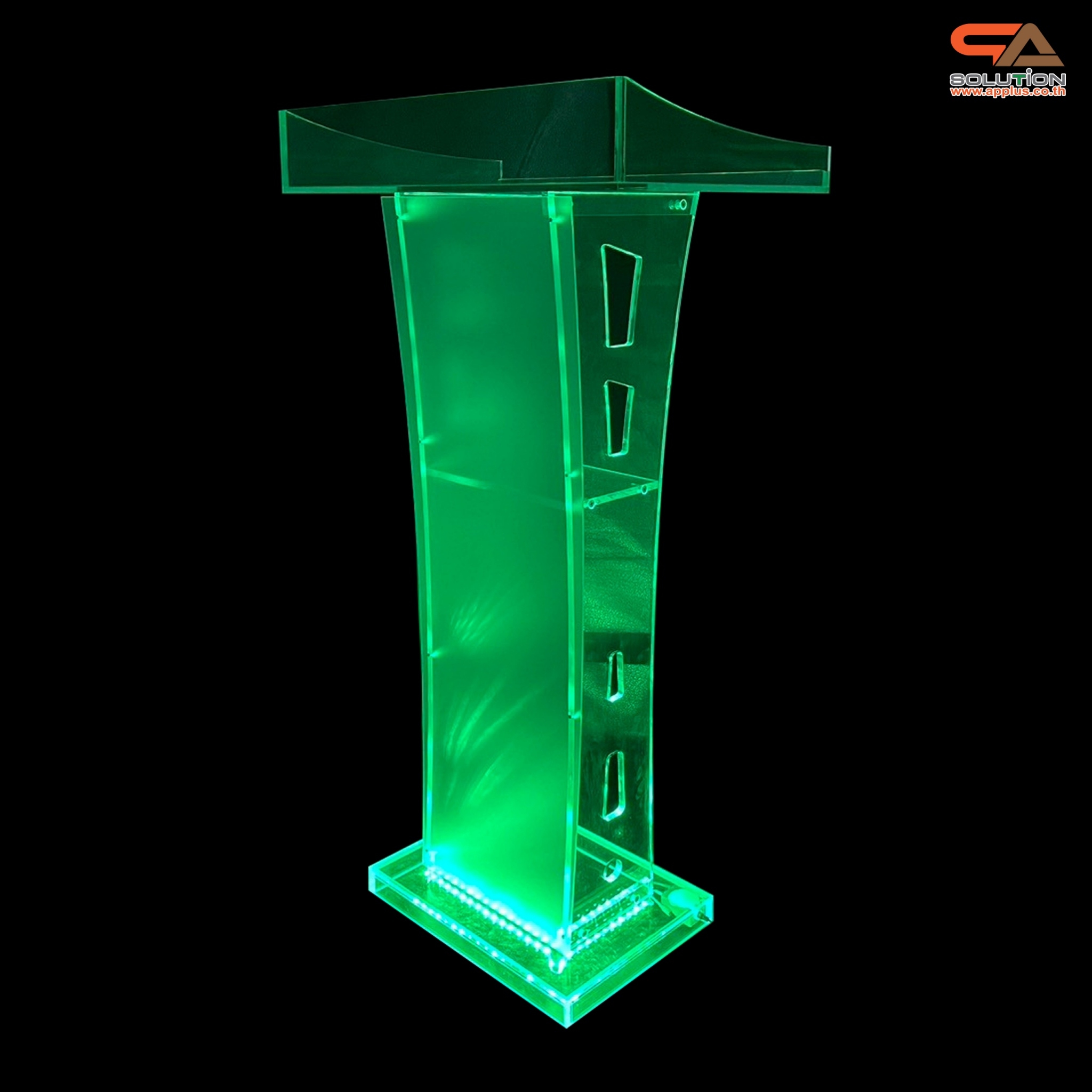 โพเดียมอะคริลิค เรืองแสงไฟ LED พร้อมรีโมทคอนโทรล รุ่น LED-03 ขนาด (W) 60 x (L) 40 x (H) 113 ซม.