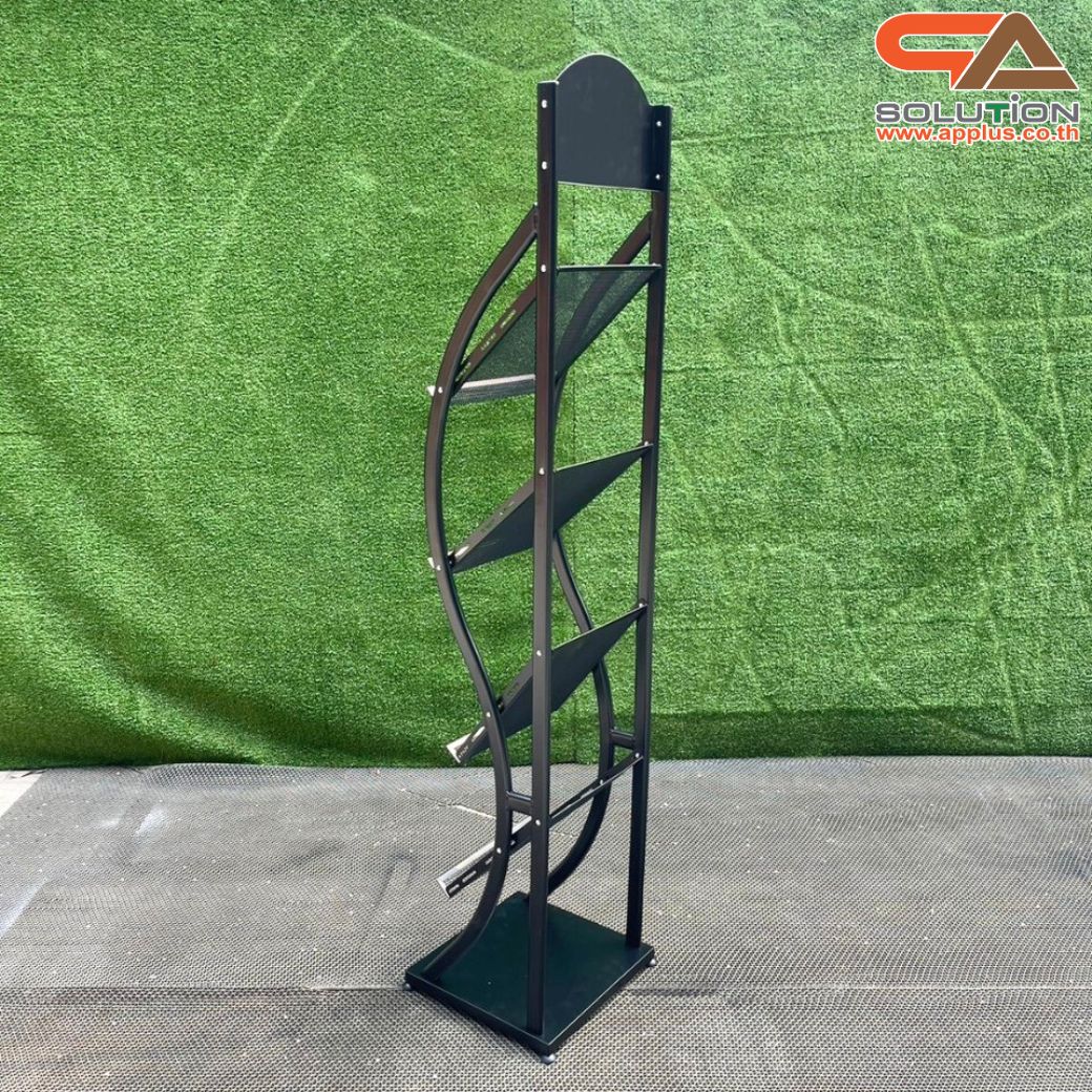 ชั้นวางโบรชัวร์เหล็กA4 สีดำ 4 ชั้น ทรง S ขนาด (W)31.5 X (L)31 X (H)149 cm. ถอดประกอบได้