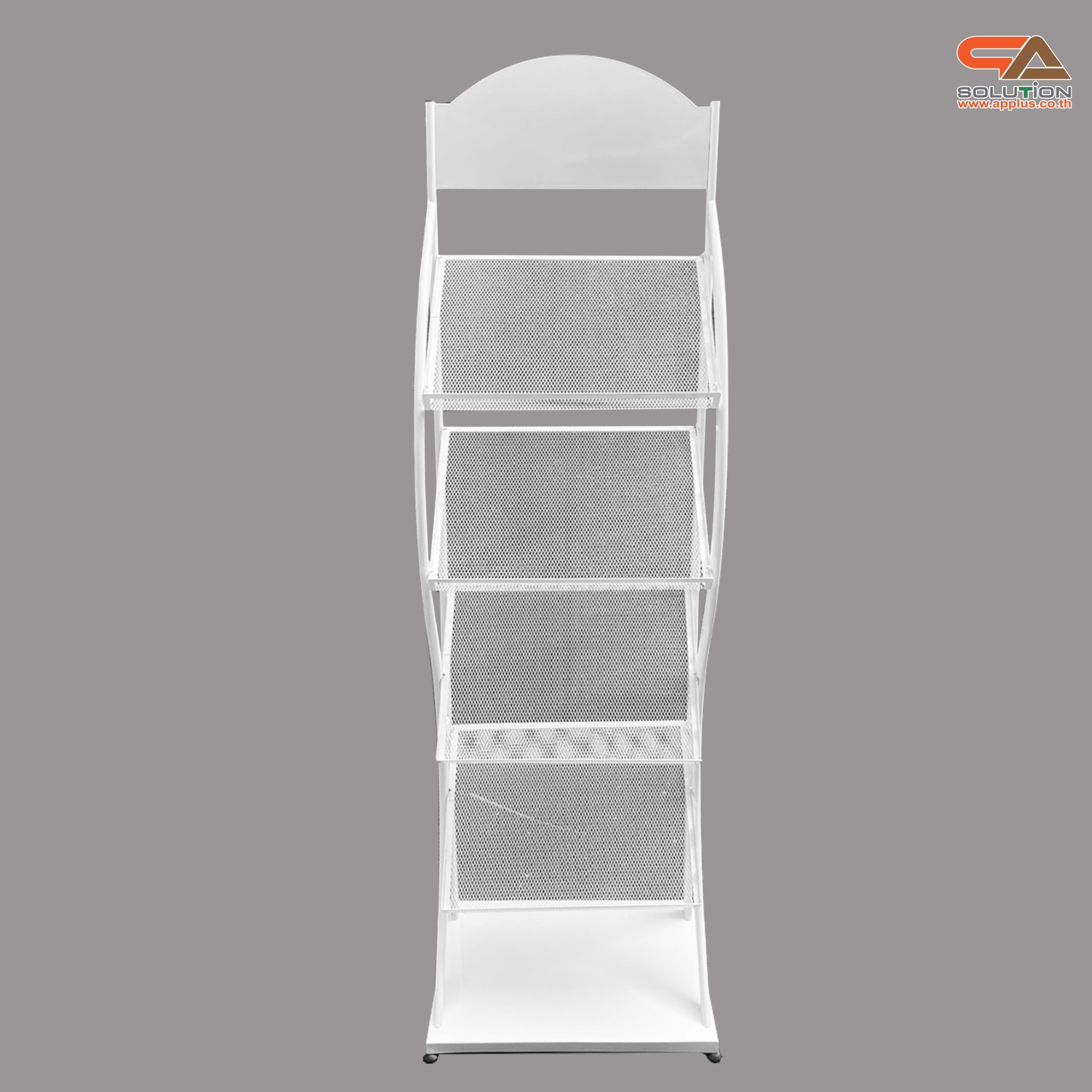 ชั้นวางโบรชัวร์เหล็ก 4 ชั้น สีขาว ขนาด (W)49.5 x (D)31 x (H)150 cm. ถอดประกอบได้