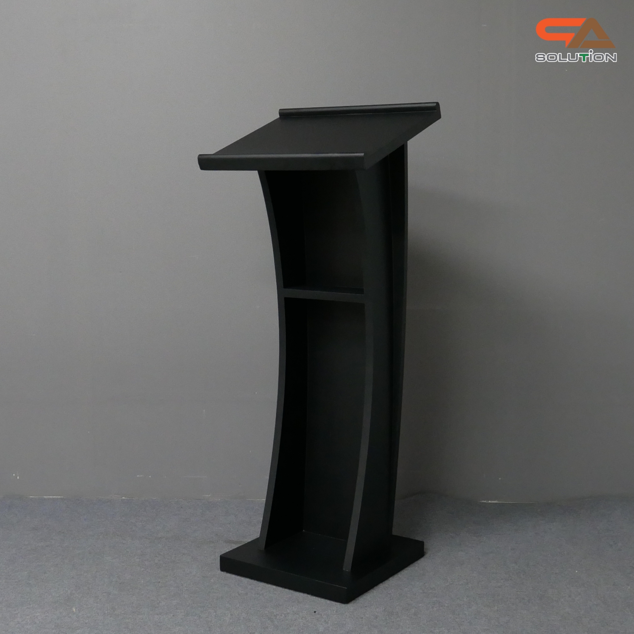 โพเดียมไม้ สีดำ ขนาด (W) 50 x (L) 40 x (H) 120ซม.TOP เอียง พร้อมชั้นวางของ