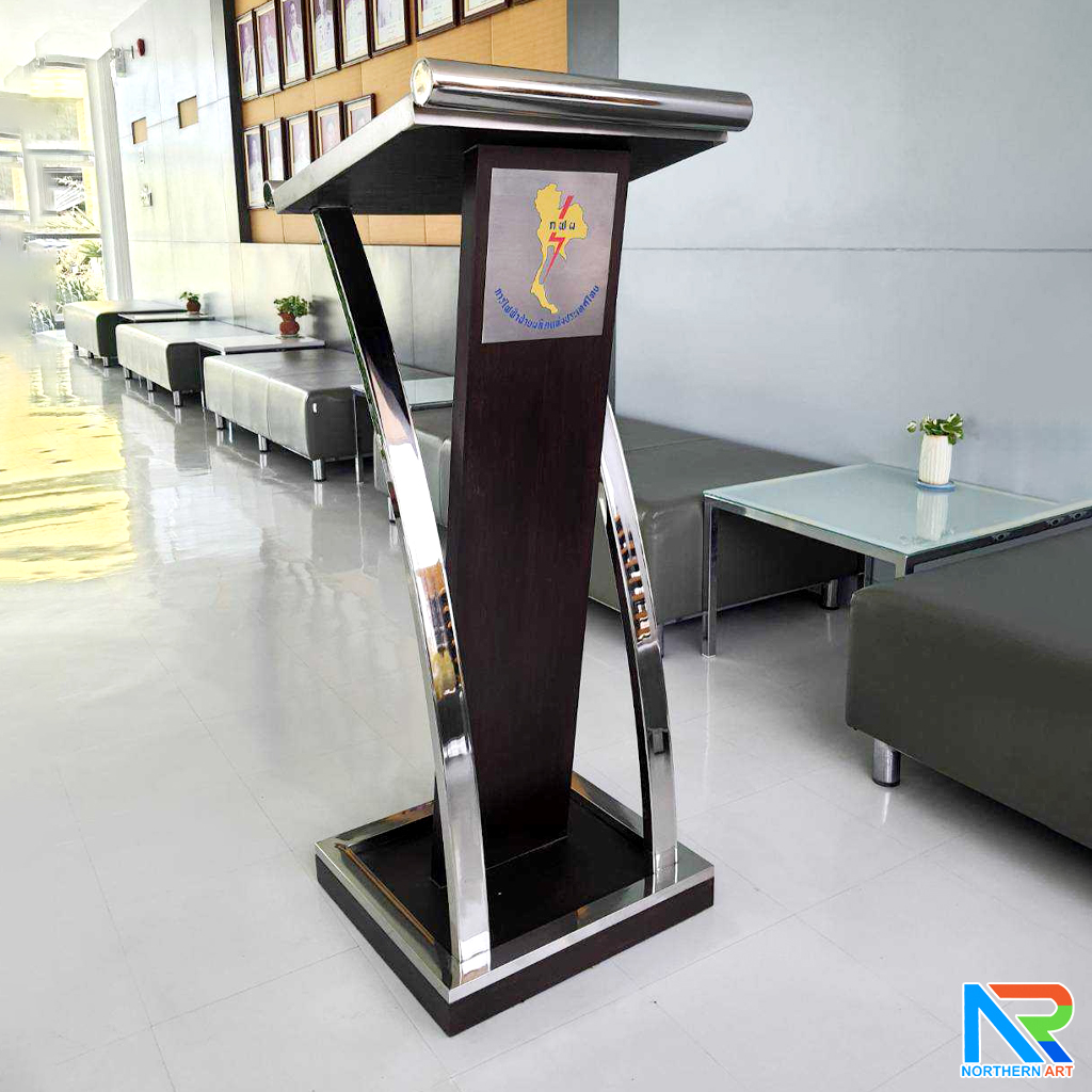 โพเดียมไม้จริง สีดำ PD-01 ขนาด (W) 48x (L) 51 (H) 120 cm Top หุ้มสแตนเลส เกรด 304 แข็งแรงทนทาน พร้อมจัดส่งทั่วไทย