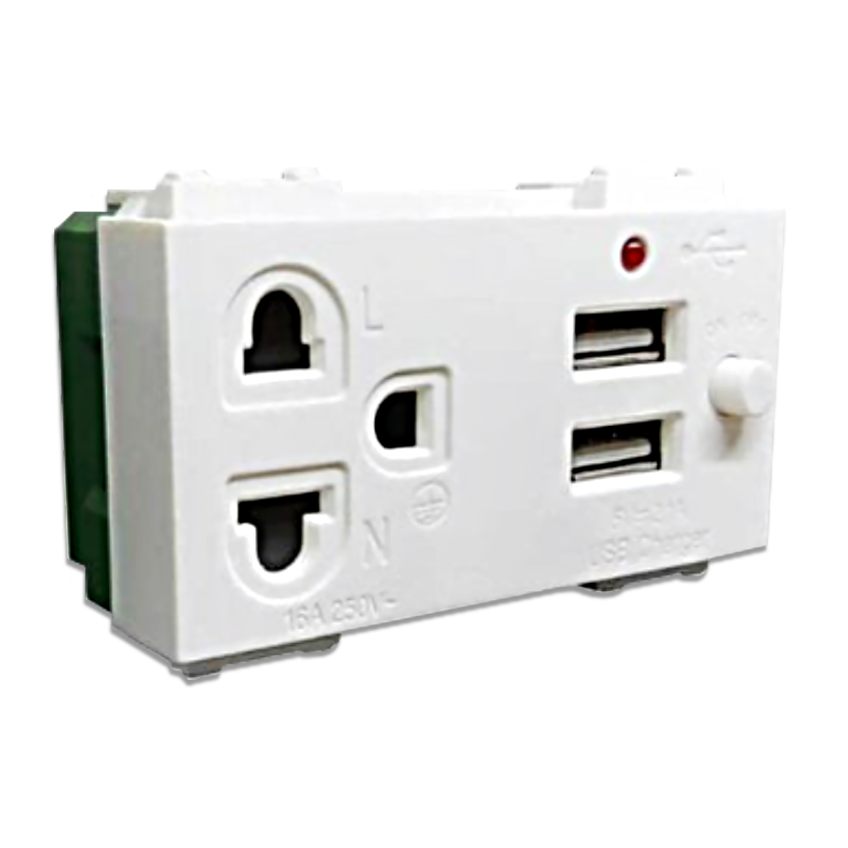 NANO เต้ารับเดี่ยวมีกราวน์+ม่านนิรภัย+USB 2.1A 5V ขนาด 2 ช่อง Classic series รุ่น NN-P603U