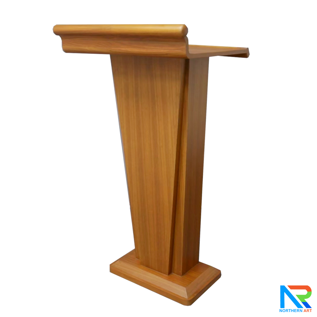 โพเดียมไม้ สีสัก ทรงโมเดิร์น TOPตรง ขนาด (W)56 x (L)43 cm. สูง 112 cm.