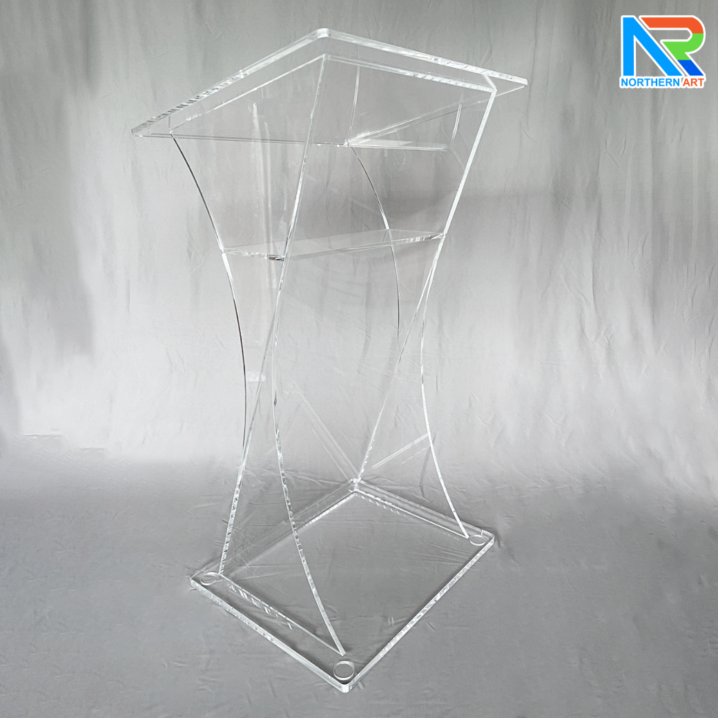 โพเดียม อะคริลิคใส ขนาด(W)60 x (L)50 x (H)110 cm. TOP เอียงพร้อมกันตก วัสดุอะคริลิคใส หนา 10 มม.