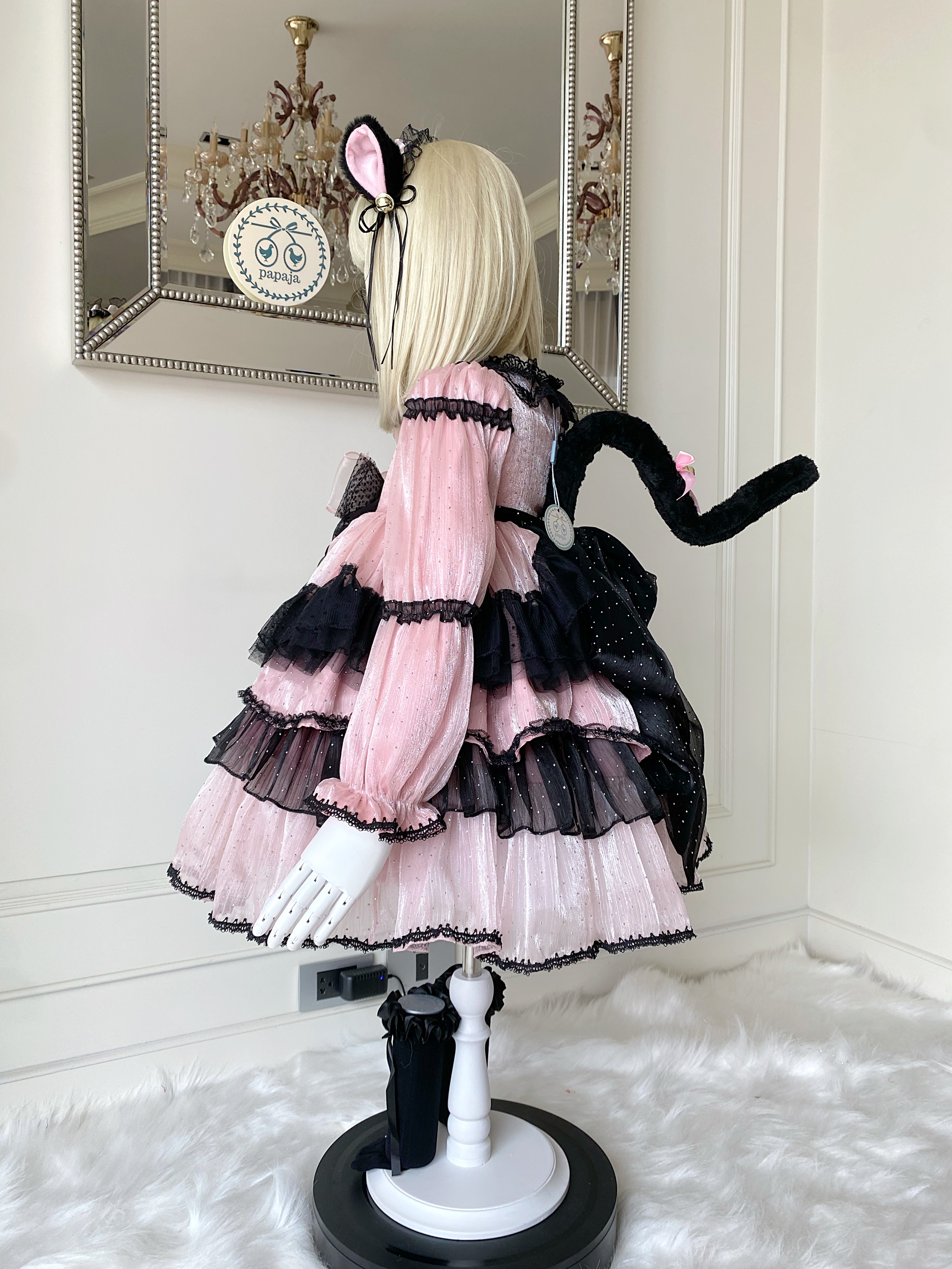 (เซต 5 ชิ้น) ชุดคอสเพลย์งานไฮพรีเมี่ยม แมว Black Pink โทนชมพูดำ ครบเซต (ชุด+ที่คาดผม+ถุงมือ+ถุงเท้า+หางแมว)