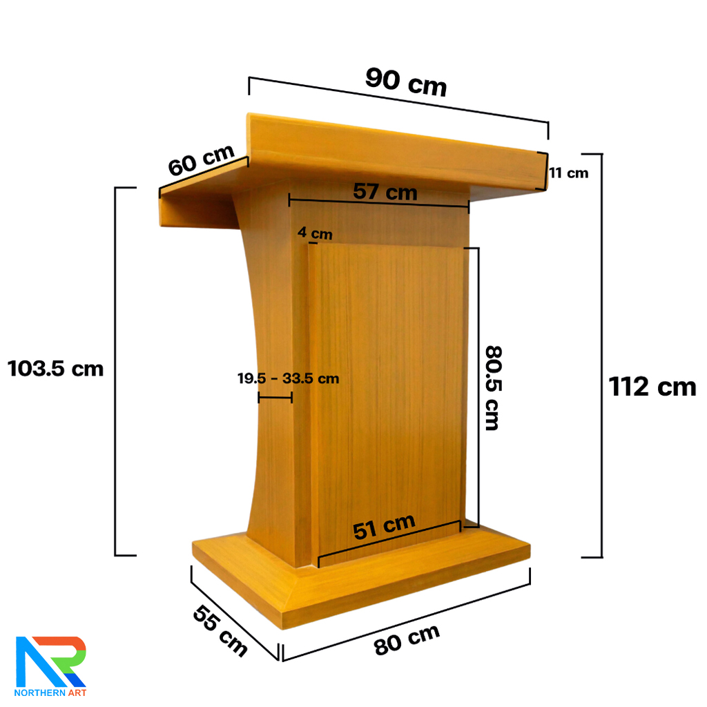 โพเดียมไม้ ยืนคู่ TOP ตรง สีสัก ขนาด (W)90 x (L)55 x (H)112 cm.