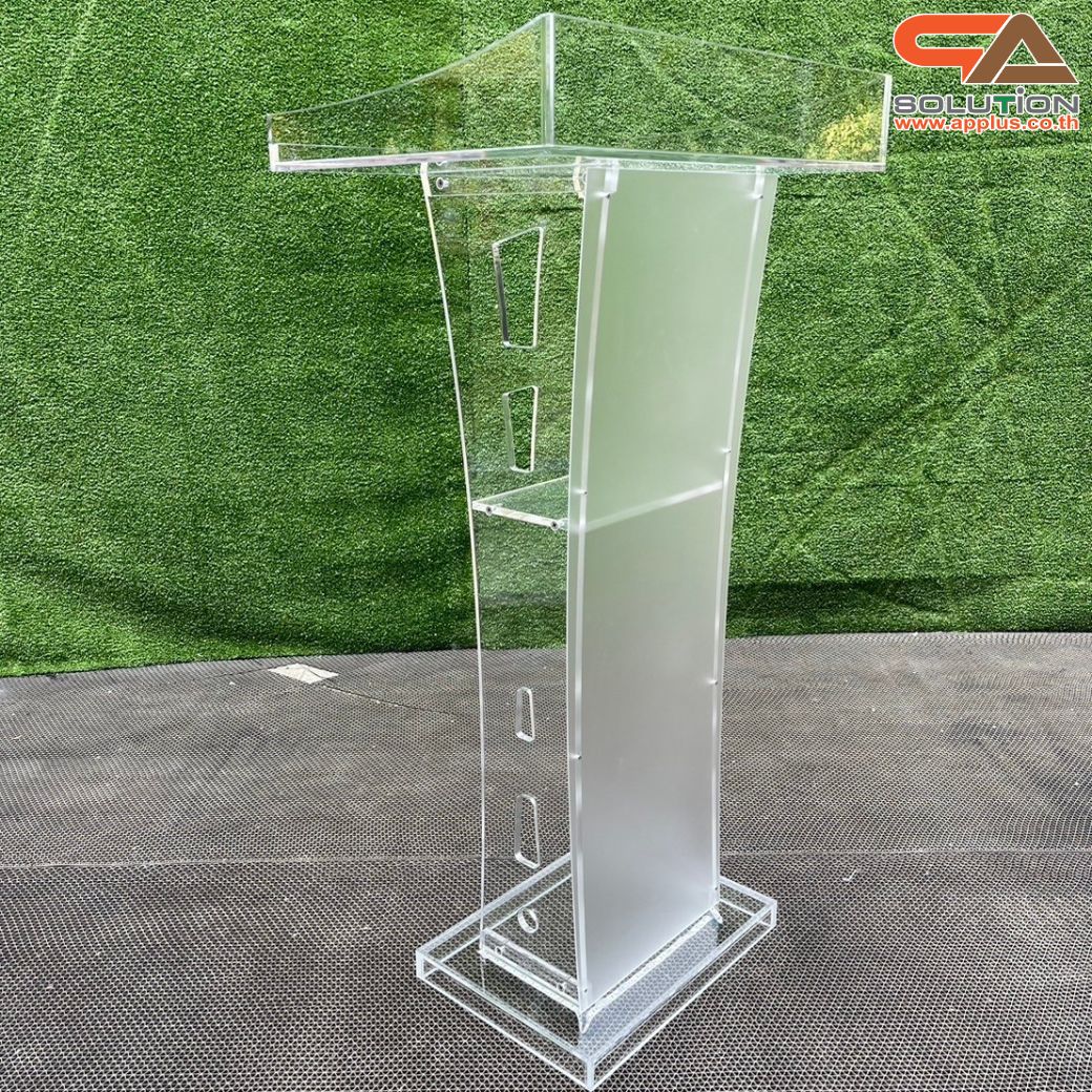 โพเดียมอะคริลิค เรืองแสงไฟ LED พร้อมรีโมทคอนโทรล รุ่น LED-03 ขนาด (W) 60 x (L) 40 x (H) 113 ซม.