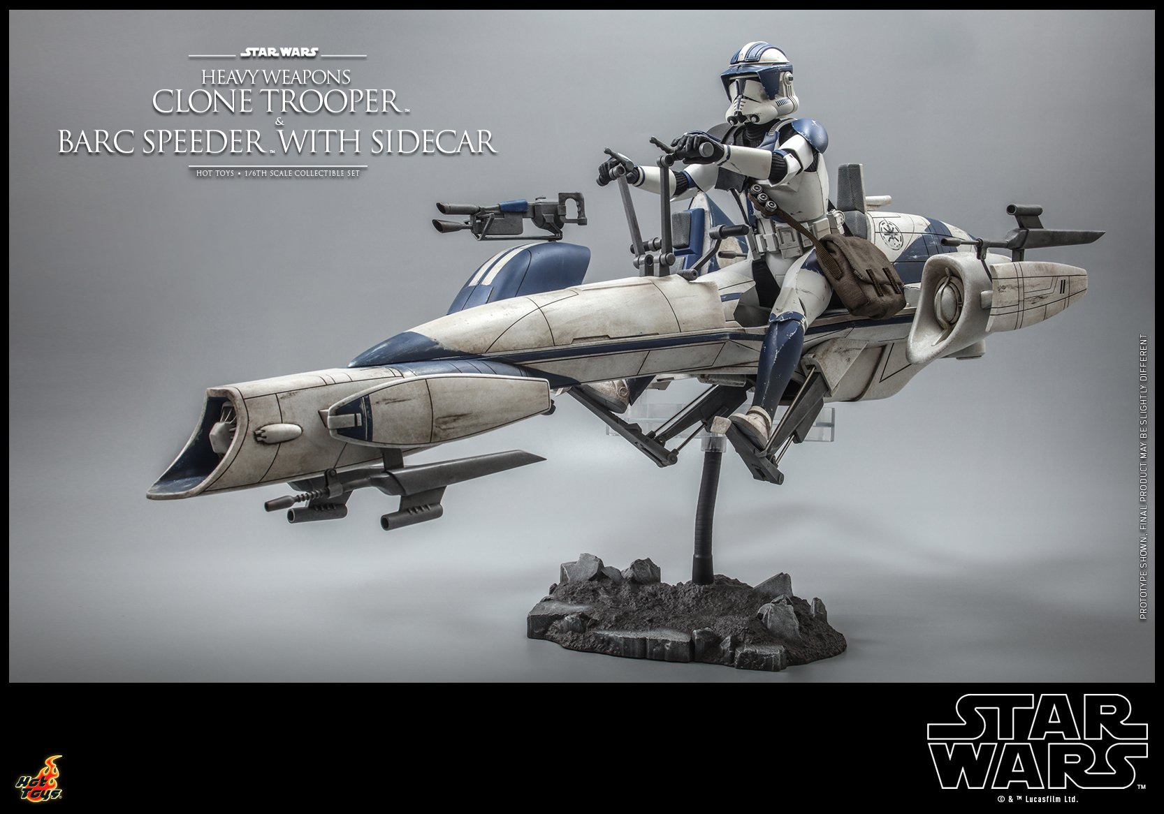 Hot Toys TMS077 1/6 Star Wars: The Clone Wars™ - Heavy Weapons Clone Trooper™ and BARC Speeder™ with Sidecar™
