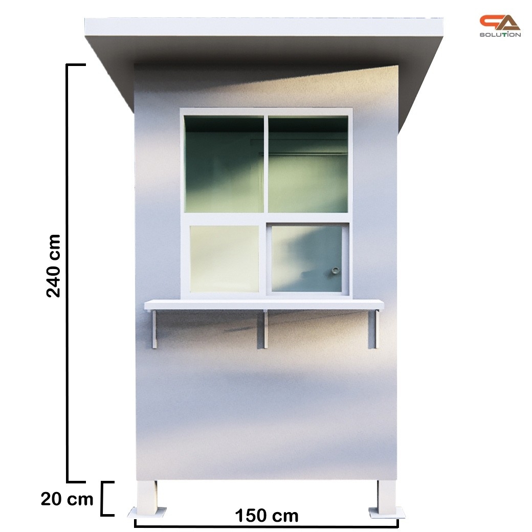 ป้อมยามสำเร็จรูป หุ้มเสา ขนาด (W)1.50 x (L)1.50 x (H)2.60 ม. โครงเหล็ก กรุแผ่นสมาร์ทบอร์ด บานหน้าต่างอลูมิเนียม