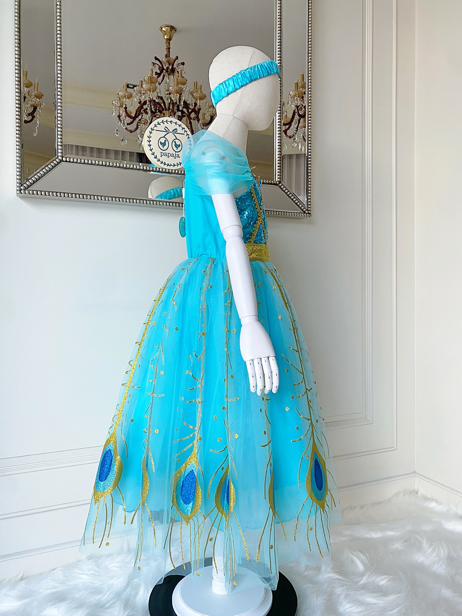 ชุดเจ้าหญิงจัสมิน (Jasmine) รุ่นเดรสสายเดี่ยว พร้อมผ้าคาดผม