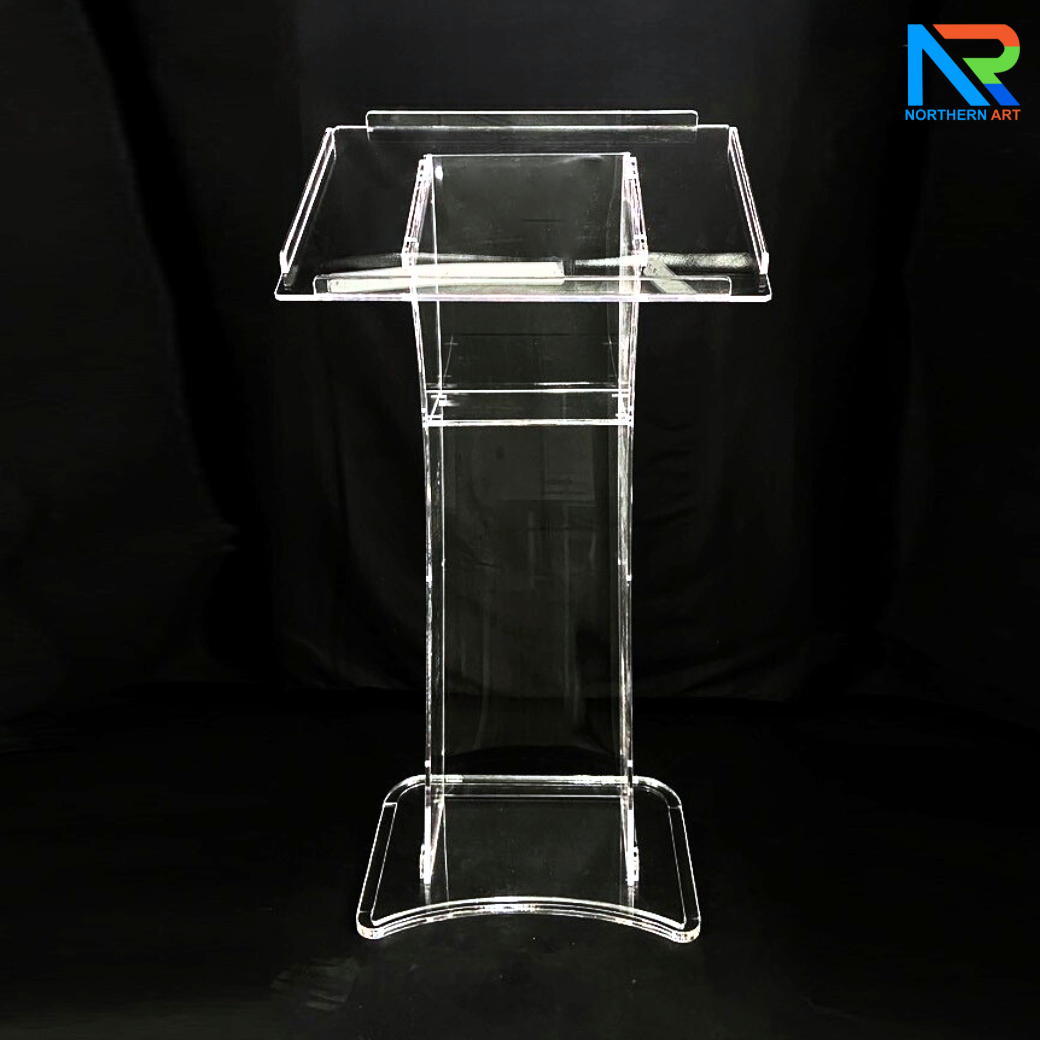 โพเดียม อะคริลิคใส ขนาด(W)60 x (L)45 x (H)108 cm. TOP เอียงพร้อมกันตก 4 ด้าน วัสดุอะคริลิคใส หนา 10 มม.