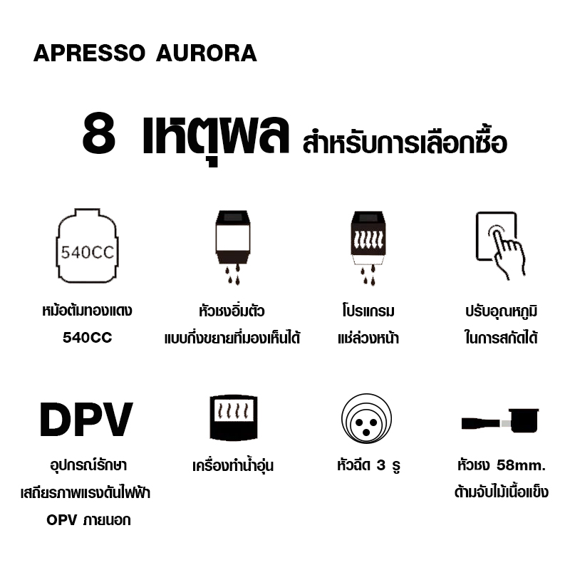 APRESSO AURORA Professional coffee maker 1 brew head- 540CC boiler-semi-expanded saturated brew head
