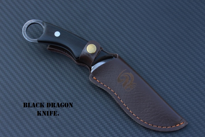 มีดพกทรงคลาสสิค BLACK DRAGON ใบรมดำ ด้ามไม้อย่างดี ขนาด 8.5 นิ้ว พร้อมซองหนัง