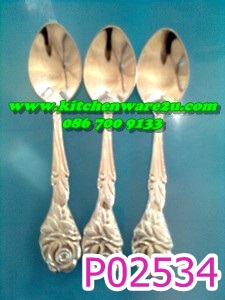 P02534 ช้อนกาแฟ สแตเลส ลายกุหลาบ ราคาส่งต่อ 12 โหล 144 อัีน เฉลี่ย 60 บ.ต่อโหล
