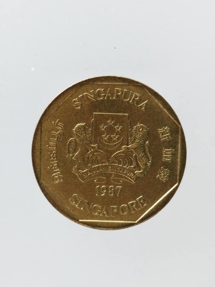 C084 เหรียญ 1 dollar singapore ปี1987