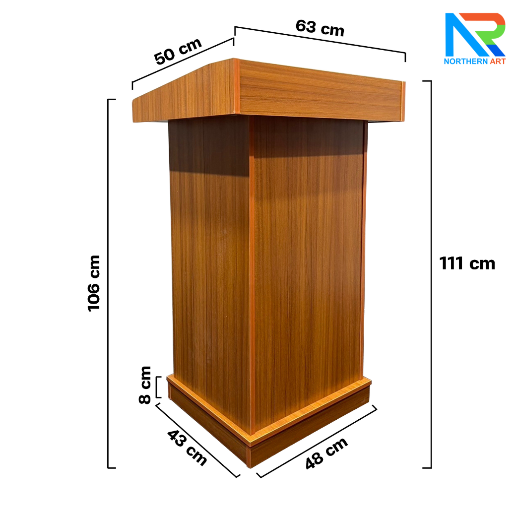 โพเดียมไม้ ลายไม้สีสัก ขนาด (W)63 x (D)50 x (H)111 cm. พร้อมชั้นวางของ