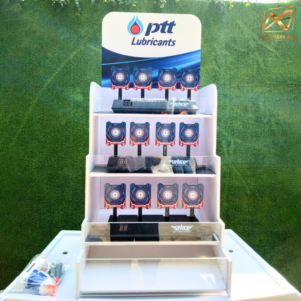 เช่าเกมส์ยิงเป้านิ่ง ตั้งโต๊ะ ขนาด (W)40 x (D)40 x (H)90 cm. พร้อมเป้านิ่ง 4 แผ่น 3 ชุด และปืนกระสุนโฟม 1 กระบอก