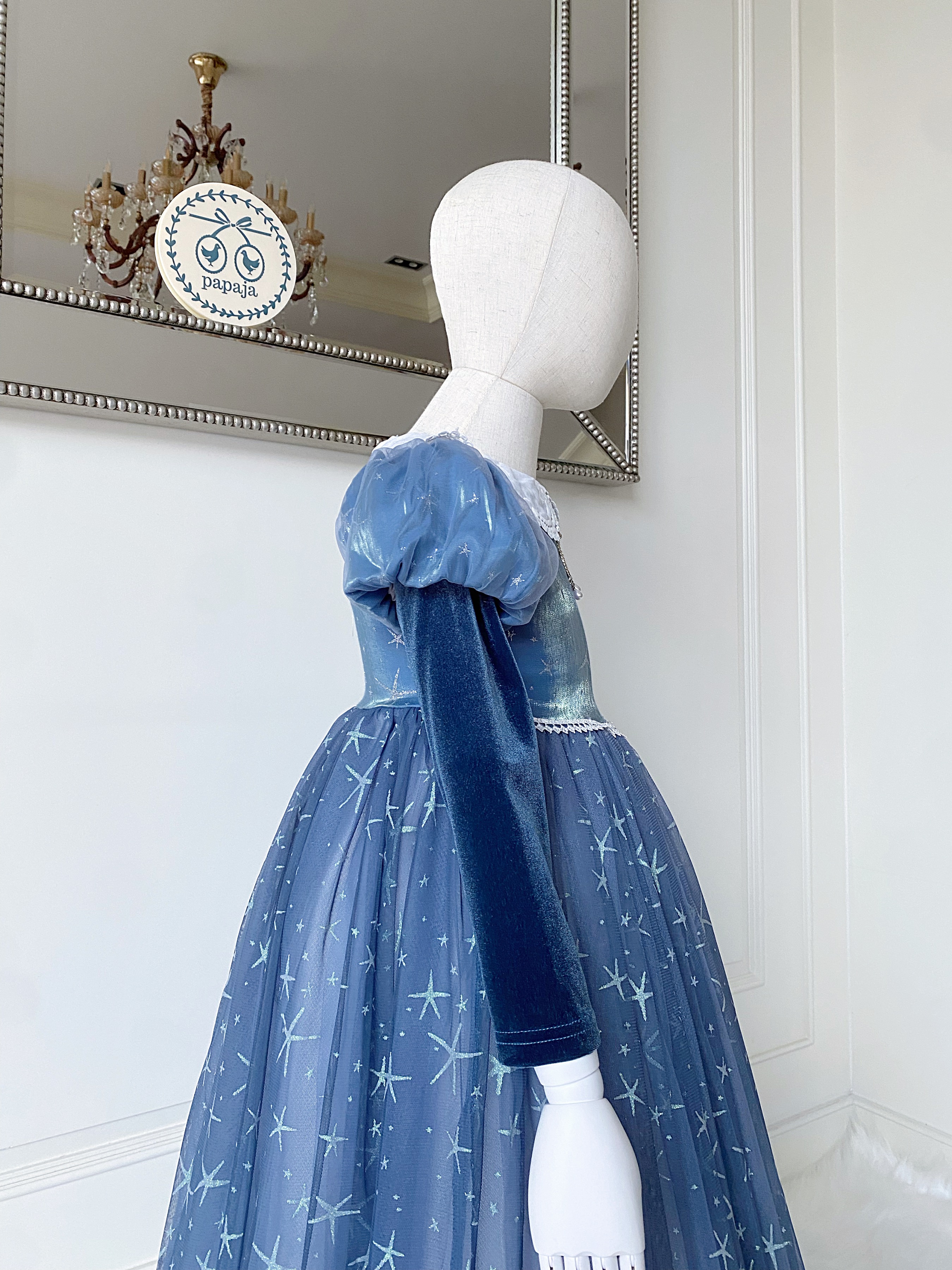 ชุดเจ้าหญิงเอลซ่า รุ่นบุขนฟรีซกันหนาว ปกคอบัวแขนยาวกำมะหยี่ สีคลาสสิคละมุนผู้ดีมากๆ ไม่รวมผ้าคลุม