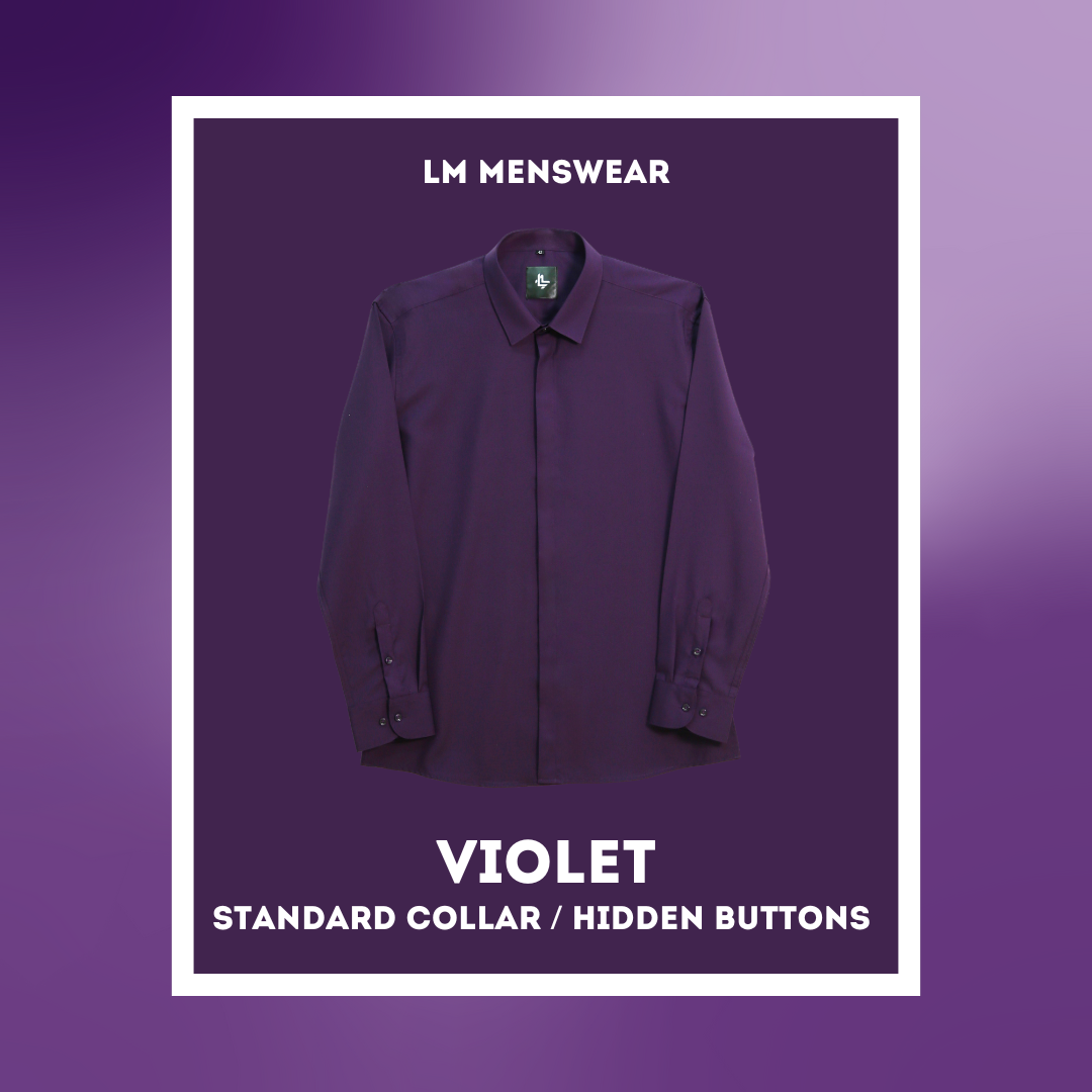 เสื้อเชิ้ตคุณภาพ คอปก 2 แบบ (ซ่อนกระดุม / โชว์กระดุม) สีม่วง (Violet)