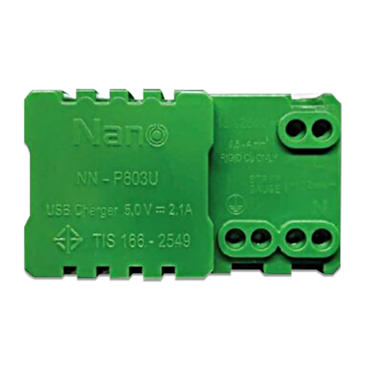 NANO เต้ารับเดี่ยวมีกราวน์+ม่านนิรภัย+USB 2.1A 5V ขนาด 2 ช่อง Classic series รุ่น NN-P603U