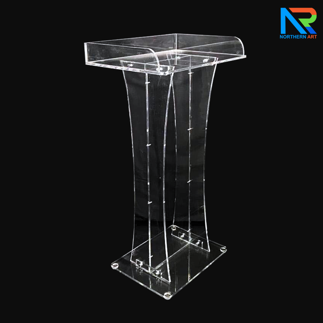 โพเดียม อะคริลิคใส ขนาด(W)60 x (L)42 x (H)109 cm. TOP ตรงพร้อมกันตก 3 ด้าน วัสดุอะคริลิคใส หนา 9.5 มม.