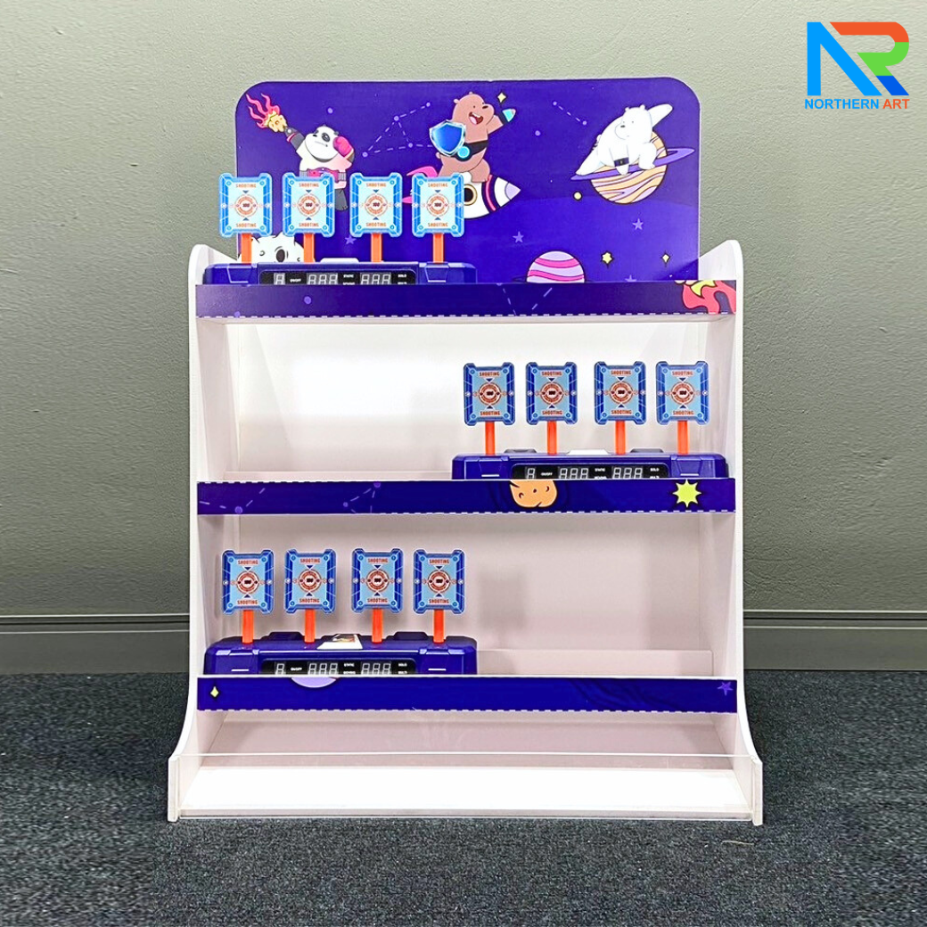 เกมส์ยิงเป้าตั้งโต๊ะ ขนาด (W)65 x (D)30 x (H)92 cm. พร้อมเป้าเคลื่อนที่ 4 แผ่น 3 ชุด และปืนกระสุนโฟม 1 กระบอก