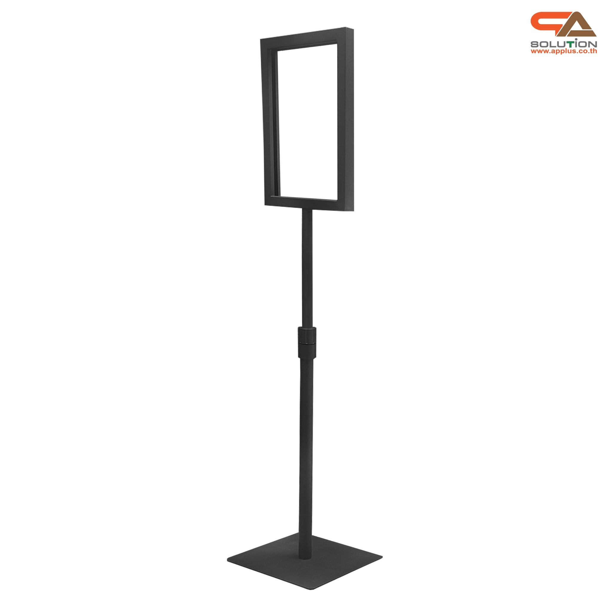 CLEARANCE SALE! โปสเตอร์สแตนด์เหล็ก A4 สีดำ เสาเดี่ยว ปรับสูง-ต่ำได้ ฐานสี่เหลี่ยม โชว์งานพิมพ์ 2 ด้าน ถอดประกอบได้ เคลื่อนย้ายสะดวก