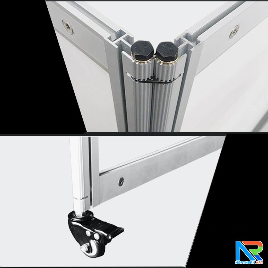 บอร์ดจัดนิทรรศการ อะลูมิเนียม ตั้งซิกแซก 6 บานพร้อมล้อ ขนาด (W)100 x (H)200 ซม. ถอดประกอบและพับเก็บได้