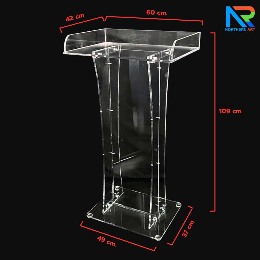 โพเดียม อะคริลิคใส ขนาด(W)60 x (L)42 x (H)109 cm. TOP ตรงพร้อมกันตก 3 ด้าน วัสดุอะคริลิคใส หนา 9.5 มม.