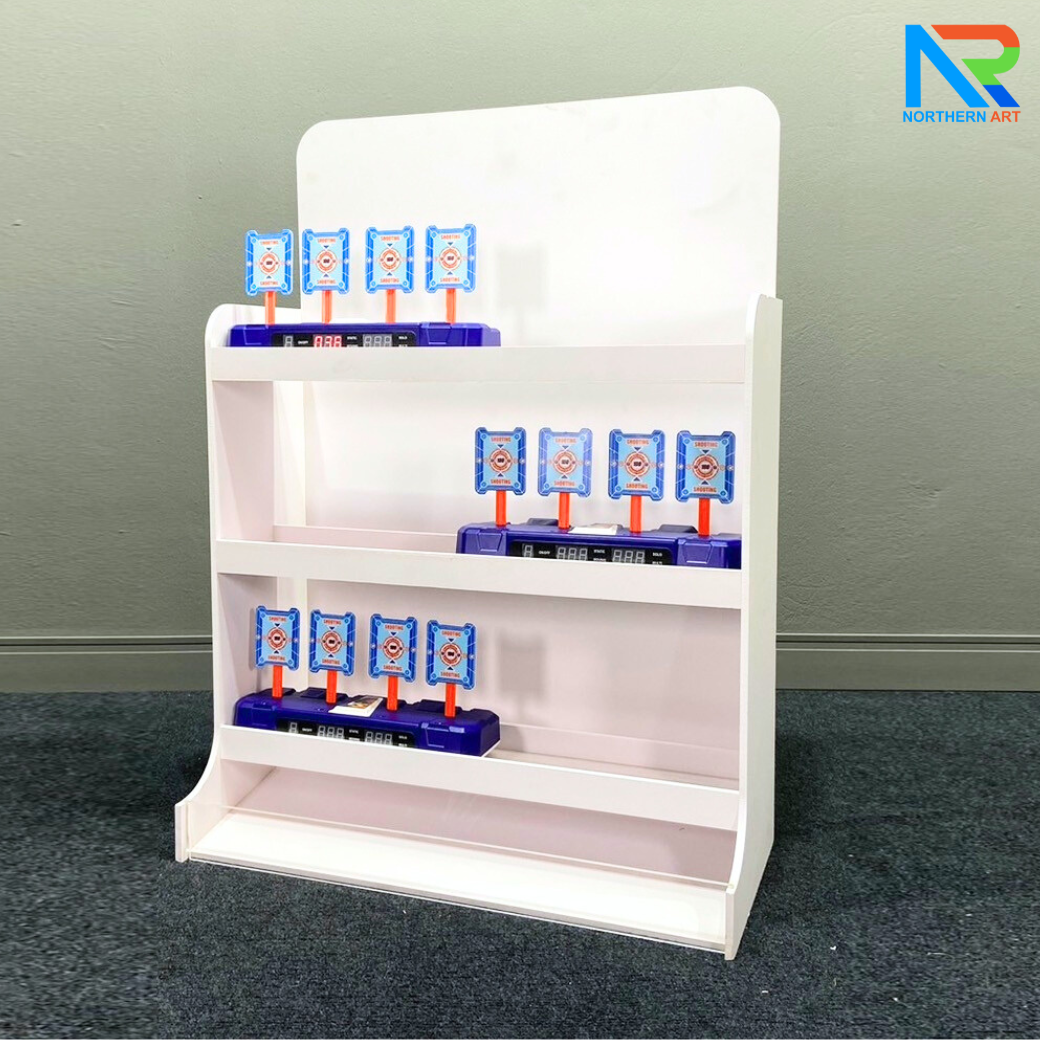 เกมส์ยิงเป้าตั้งโต๊ะ ขนาด (W)65 x (D)30 x (H)92 cm. พร้อมเป้าเคลื่อนที่ 4 แผ่น 3 ชุด และปืนกระสุนโฟม 1 กระบอก