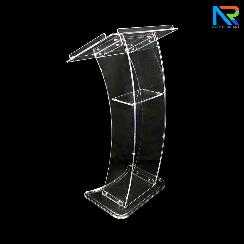 โพเดียม อะคริลิคใส ขนาด(W)60 x (L)45 x (H)108 cm. TOP เอียงพร้อมกันตก 4 ด้าน วัสดุอะคริลิคใส หนา 10 มม.