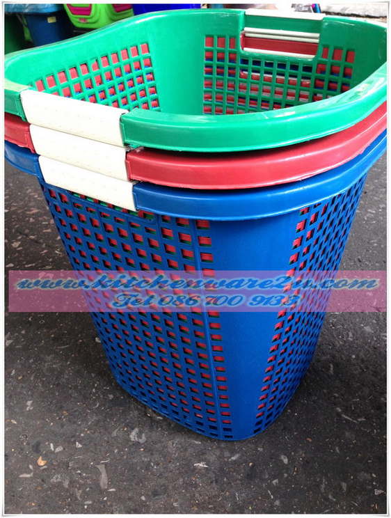P02576 ตะกร้าเหลี่ยมทรงสูง (42*42*45 cm) หูจับขาว เกรดบี รุนประหยัด No.905B ราคาส่งต่อ 1 โหล: 12 ใบ