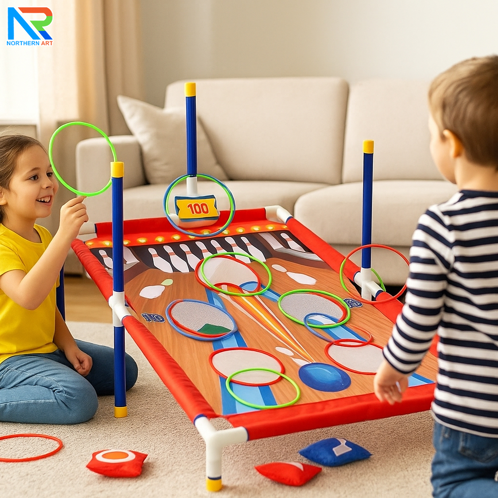 เกมส์ 2 IN 1 เกมส์โยนถุงทรายและเกมส์โยนห่วง ( สีแดง ) ถอดประกอบได้ ฝึกทักษะความแม่นยำ เล่นสนุกได้ทุกเพศทุกวัย