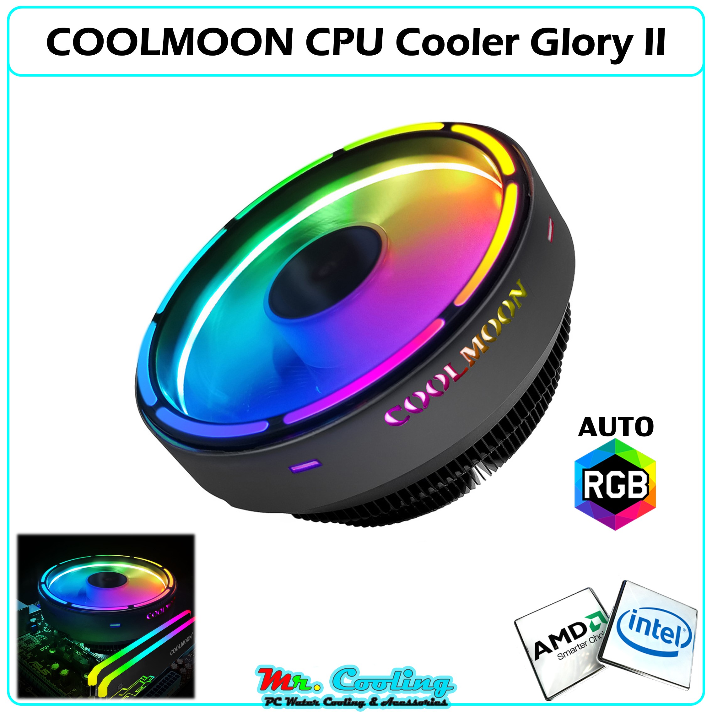 GLORYII CPU Cooler ฮีทซิงค์ระบายความร้อนCPU รองรับ intelและAMD ระบบไฟ Auto RGB