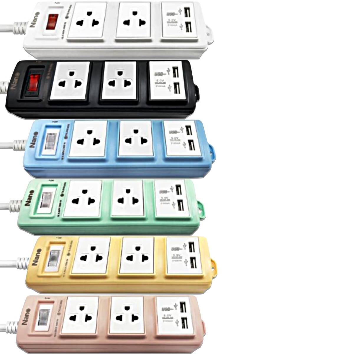 NANO ปลั๊กพ่วง 2 เต้ารับ+USB 2.1A 5V+1 สวิตช์ 16A Nano Lite