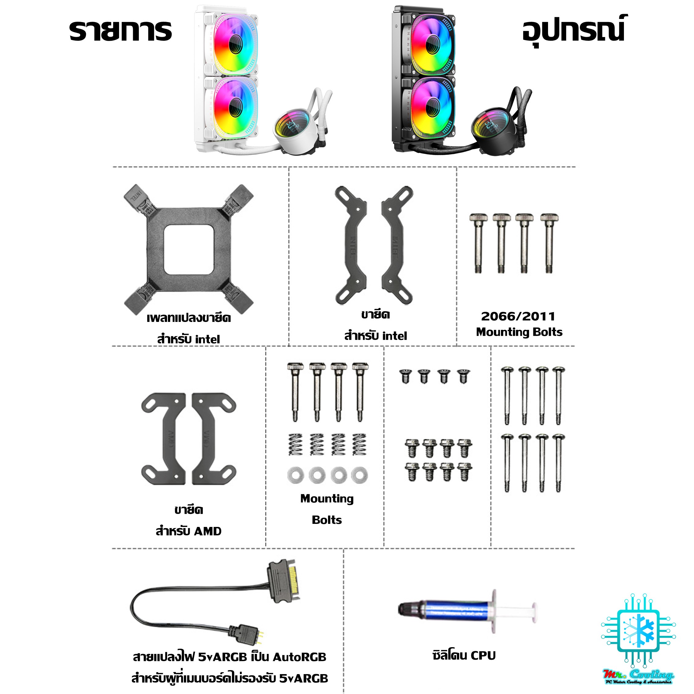 ชุดน้ำCPUระบบปิด มีจออุณหภูมิ ระบบไฟARGB ICEMOON 3D Temperature Monitor 5V ARGB