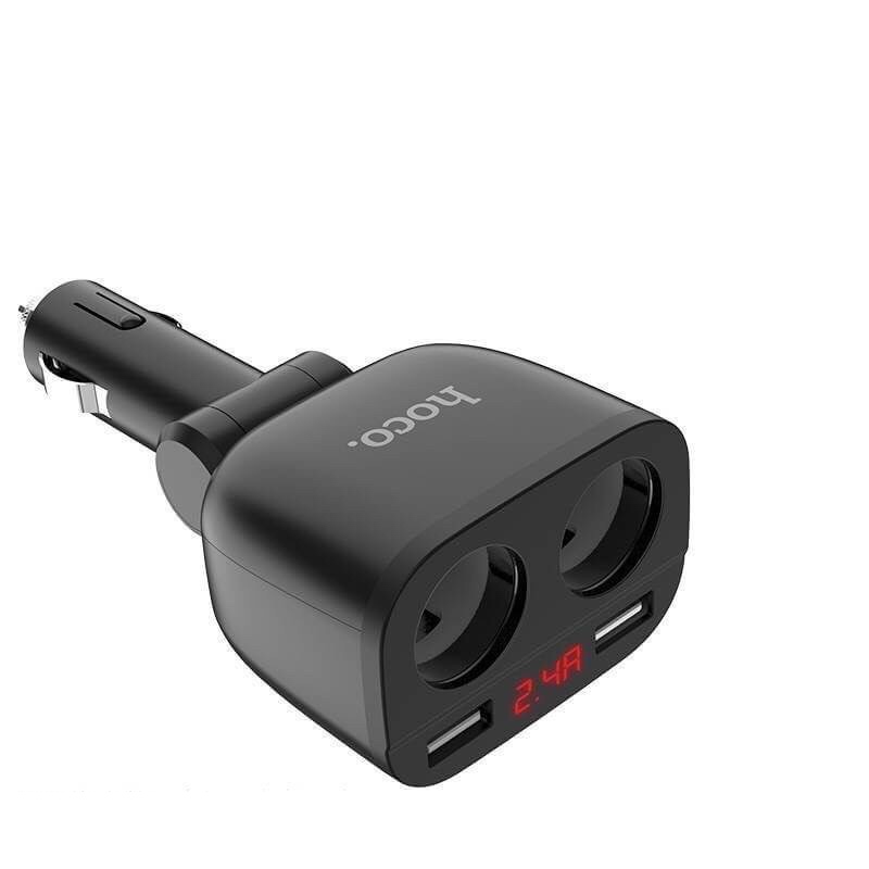 HOCO หัวชาร์จในรถ 3.1A USB 2 พอร์ต มีช่องเพิ่มที่จุดบุหรี่ 2 ช่อง และจอ LED บอกสถานะ Car charger with digital display (สีดำ) จำนวน 1 ชิ้น ดำ