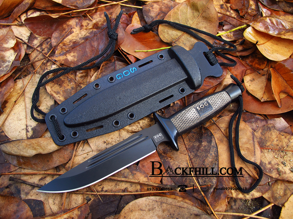 มีดโบวี่ SOG Bowie Knife ด้ามไม้บากลายสุดงาม พร้อมซองมีดพกพา
