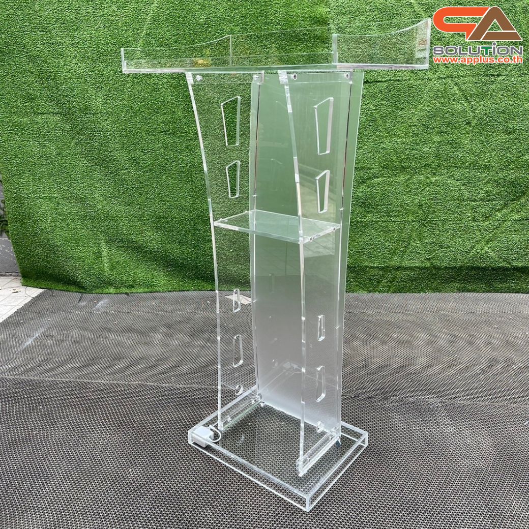 โพเดียมอะคริลิค เรืองแสงไฟ LED พร้อมรีโมทคอนโทรล รุ่น LED-03 ขนาด (W) 60 x (L) 40 x (H) 113 ซม.