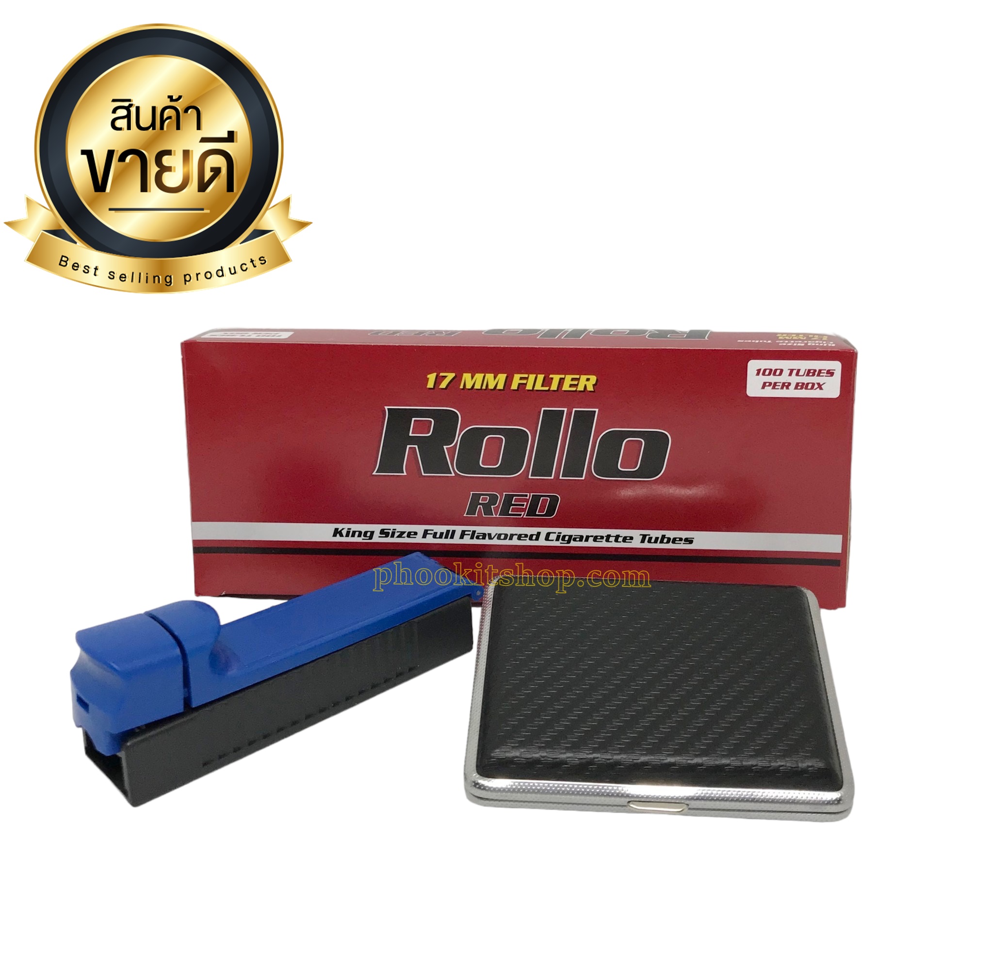 ชุดเซตสุดคุ้ม ก้นกรองเปล่าบุหรี่ มวนเปล่าบุหรี่ สูตรมวนร้อน Rollo RED 17 MM FILTER จำนวน 100 มวน+เครื่องอัดบุหรี่คละสี 1 เครื่อง+กล่องใส่บุหรี่คละลายพกพาสะดวก ราคาพิเศษ