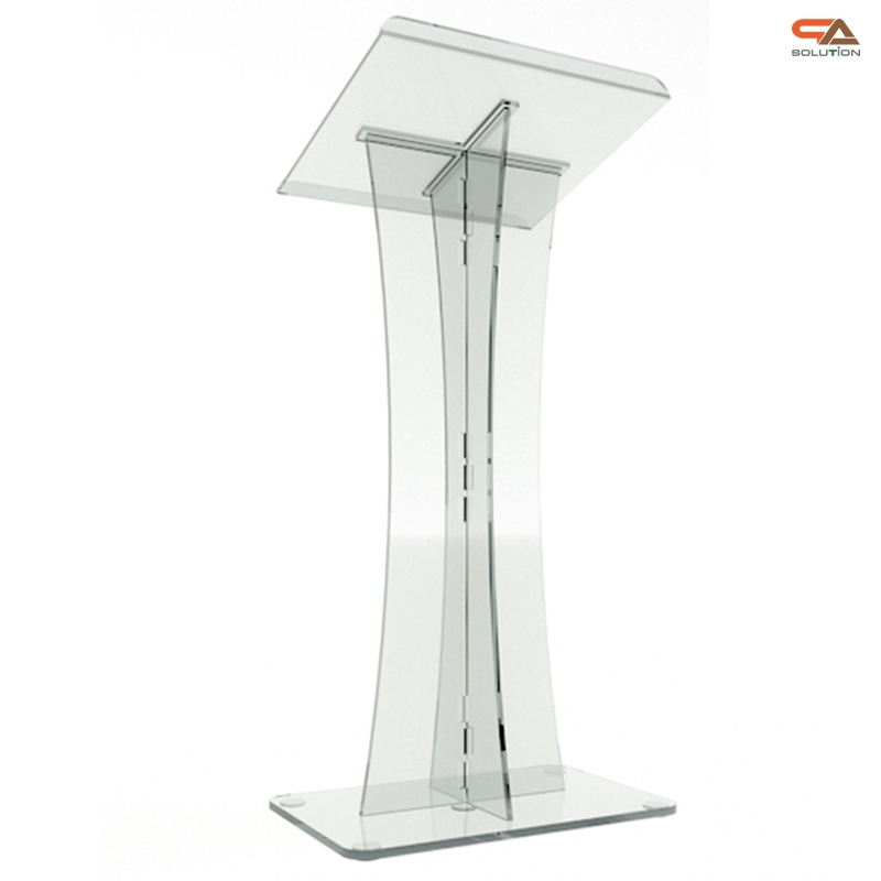 โพเดียม อะคริลิคใส AC-03 ขนาด (W)50 x (L)44 x (L)120 cm. TOP เอียงพร้อมกันตก วัสดุอะคริลิคใส หนา 10-20 มม.