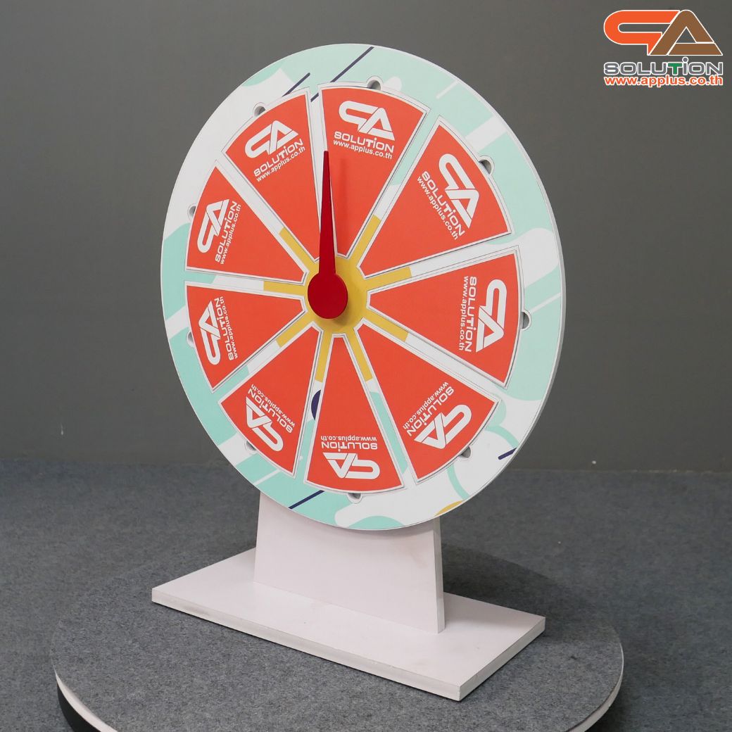 เกมส์วงล้อแม่เหล็กตั้งโต๊ะ ขนาดวงล้อ 50 ซม. สูง 61 ซม. วัสดุพลาสวูดสีขาว หนา 8-15 มม. ถอดประกอบได้