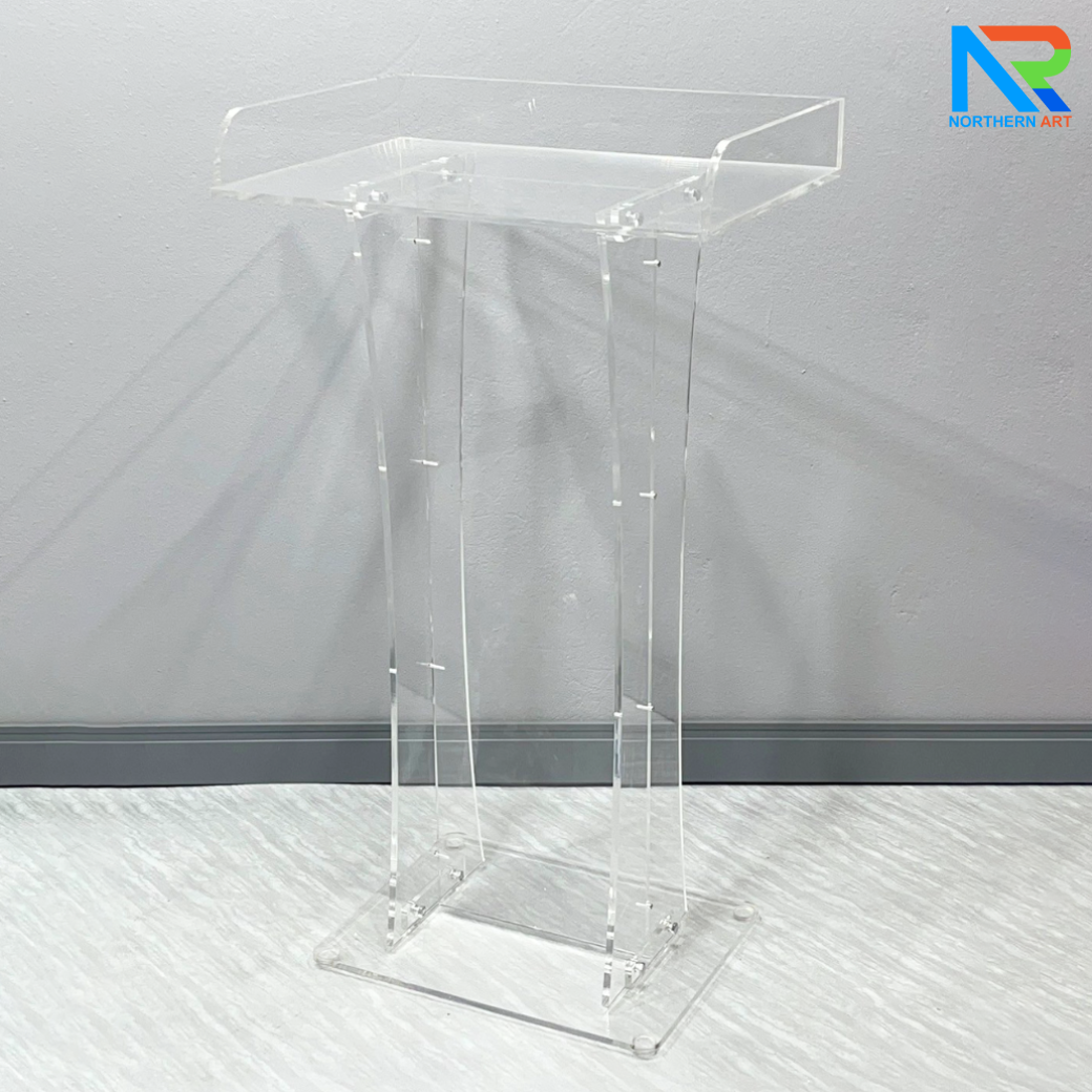 โพเดียม อะคริลิคใส ขนาด(W)60 x (L)42 x (H)109 cm. TOP ตรงพร้อมกันตก 3 ด้าน วัสดุอะคริลิคใส หนา 9.5 มม.